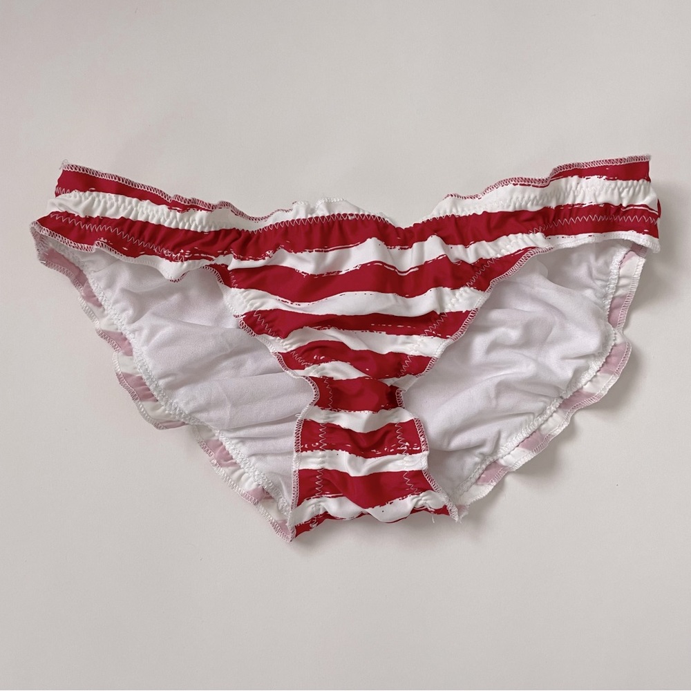 NWT Bikini Bottom Red White Striped Ruffle XS 4th of July patriotic